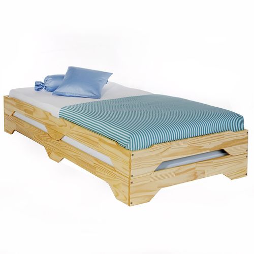 Lot De 2 Lits Superposables Ronny 90 X 200 Cm Couchage Supplémentaire Fonctionnel En Pin Massif Vernis Naturel