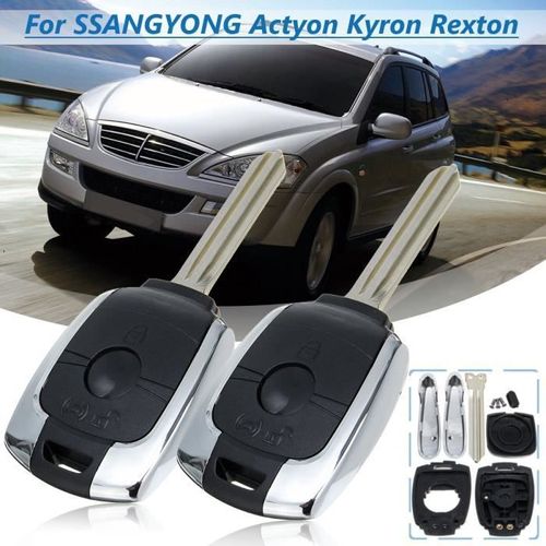 EBTOOLS Coque de clé à distance de voiture coque de clé à distance de voiture pour SSANGYONG Actyon Kyron Rexton housse de boîtier Fob 2 boutonCoque Cover Fob 