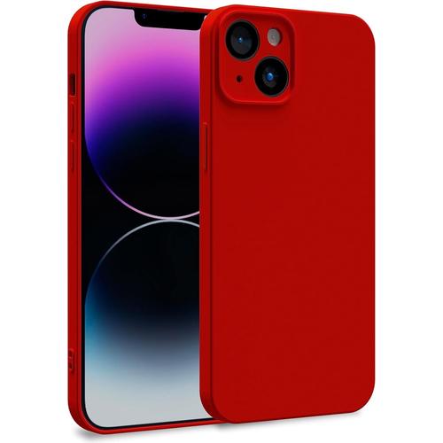 Coque Silicone Pour Apple Iphone 14 Plus - Case Tpu Souple & Soft Avec Doublure Microfibre - Cover Protection Extra Fine & Légère Rouge