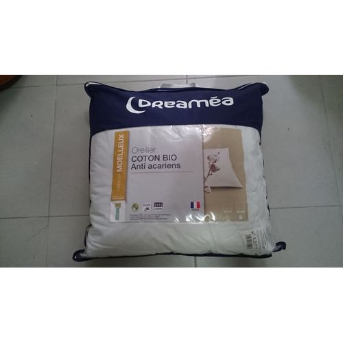 Dreamea Oreiller Moelleux Coton Bio Anti-Acariens 60x60