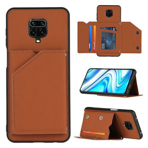 Coque Xiaomi Redmi Note 9s,Portefeuille Coque Pour Xiaomi Redmi Note 9s Avec Porte-Cartes, Etui En Cuir Pu Avec Fentes Pour Cartes, Double Fermoir Magnétique Et Antichoc Durable Coquille _Marron