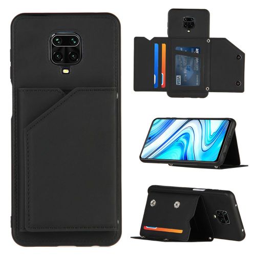 Coque Xiaomi Redmi Note 9 Pro,Portefeuille Coque Pour Xiaomi Redmi Note 9 Pro Avec Porte-Cartes, Etui En Cuir Pu Avec Fentes Pour Cartes, Double Fermoir Magnétique Et Antichoc Durable Coquille_Noir
