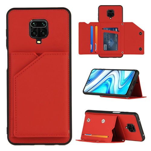 Coque Xiaomi Redmi Note 9 Pro,Portefeuille Coque Pour Xiaomi Redmi Note 9 Pro Avec Porte-Cartes, Etui En Cuir Pu Avec Fentes Pour Cartes, Double Fermoir Magnétique Et Antichoc Durable Coquille_Rouge