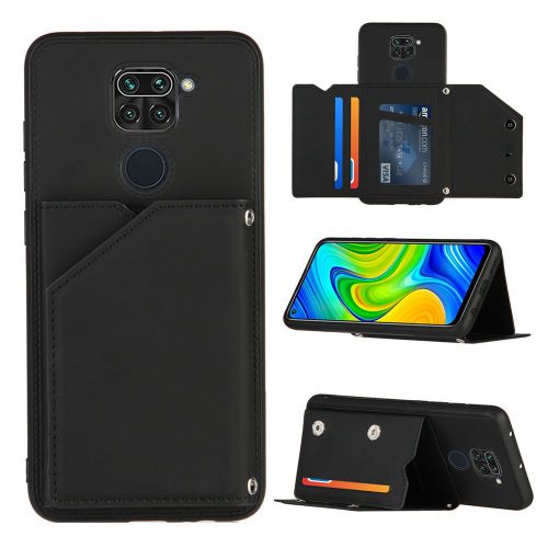 Coque Xiaomi Redmi Note 9, Portefeuille Coque Pour Xiaomi Redmi 9 Avec Porte Cartes, Etui En Cuir Pu Avec Fentes Pour Cartes, Double Fermoir Magnétique Et Antichoc Durable Coquille_Noir