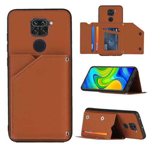 Coque Xiaomi Redmi Note 9, Portefeuille Coque Pour Xiaomi Redmi 9 Avec Porte Cartes, Etui En Cuir Pu Avec Fentes Pour Cartes, Double Fermoir Magnétique Et Antichoc Durable Coquille_Marron