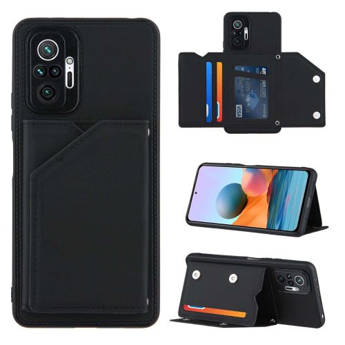 Coque Xiaomi Redmi Note 10 Pro, Portefeuille Coque Pourxiaomi Redmi Note 10 Pro, Etui En Cuir Pu Avec Fentes Pour Cartes, Double Fermoir Magnétique Et Antichoc Durable Coquille_Noir