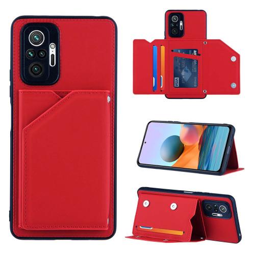 Coque Xiaomi Redmi Note 10 Pro, Portefeuille Coque Pourxiaomi Redmi Note 10 Pro, Etui En Cuir Pu Avec Fentes Pour Cartes, Double Fermoir Magnétique Et Antichoc Durable Coquille_Rouge