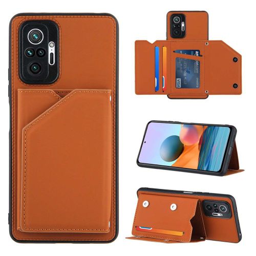 Coque Xiaomi Redmi Note 10 Pro Max, Portefeuille Coque Pour Xiaomi Redmi Note 10 Pro Max, Etui En Cuir Pu Avec Fentes Pour Cartes, Double Fermoir Magnétique Et Antichoc Durable Coquille_Marron