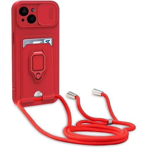 Cordon De Coque Pour Iphone 14 Plus, Collier Pour Étui Colliers De Cellulaire, Silicone Cover Protection De La Caméra Étui Lanyard Case-Rouge