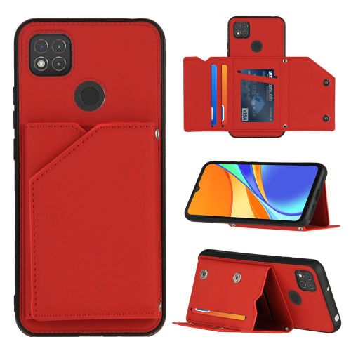 Coque Xiaomi Redmi 9c, Portefeuille Coque Pour Xiaomi Redmi 9c, Etui En Cuir Pu Avec Fentes Pour Cartes, Double Fermoir Magnétique Et Antichoc Durable Coquille_Rouge