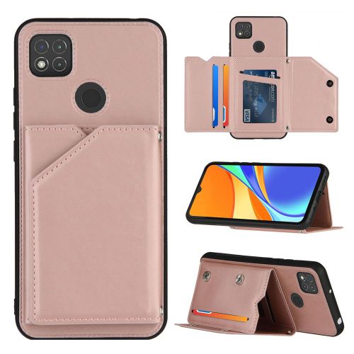 Coque Xiaomi Redmi 9c, Portefeuille Coque Pour Xiaomi Redmi 9c, Etui En Cuir Pu Avec Fentes Pour Cartes, Double Fermoir Magnétique Et Antichoc Durable Coquille_Or Rose