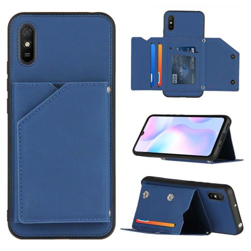 Coque Xiaomi Redmi 9a, Portefeuille Coque Pour Xiaomi Redmi 9a, Etui En Cuir Pu Avec Fentes Pour Cartes, Double Fermoir Magnétique Et Antichoc Durable Coquille_Bleu
