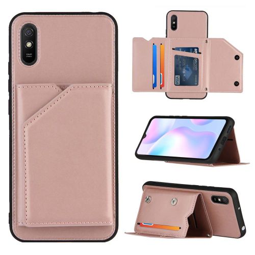 Coque Xiaomi Redmi 9a, Portefeuille Coque Pour Xiaomi Redmi 9a, Etui En Cuir Pu Avec Fentes Pour Cartes, Double Fermoir Magnétique Et Antichoc Durable Coquille_Or Rose