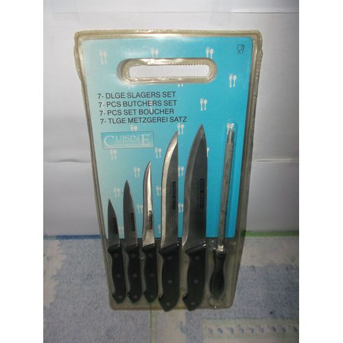 Lot De 5 Couteaux De Cuisine Avec Aiguiseur - Vintage - Plastique Scellé