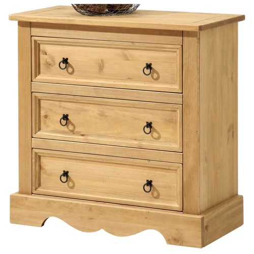 Commode Tequila Buffet Bahut Vaisselier En Bois Style Mexicain Avec 3 Grands Tiroirs, En Pin Massif À La Finition Teintée Et Cirée