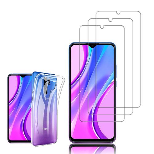 Coque Silicone Pour Xiaomi Redmi 9 6.53" Gel Ultraslim Et Ajustement Parfait - Transparent + 3 Films Verre Trempé - Transparent