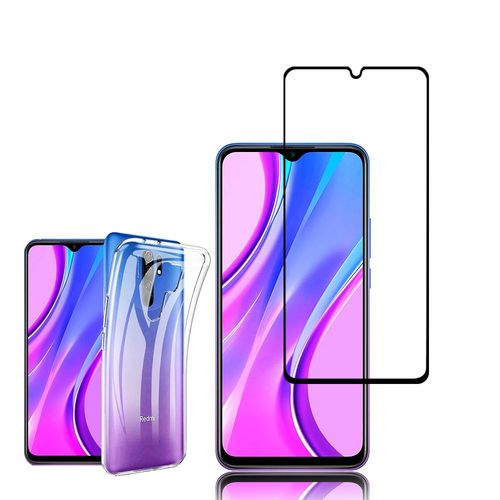 Coque Silicone Pour Xiaomi Redmi 9 6.53" Gel Ultraslim Et Ajustement Parfait - Transparent + 1 Film Verre Trempé - Noir