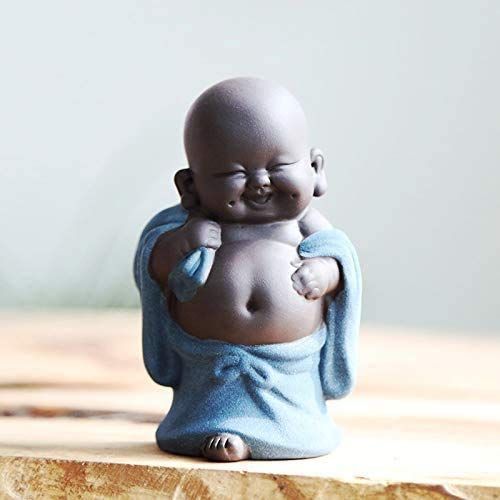 Statue Moine en céramique avec Petit Bouddha, Motif Moine créatif pour bébé Artisanat, Ornements Cadeau, en céramique pour Arts et travaux manuels, Accessoires de thé 10,2 cm de Haut