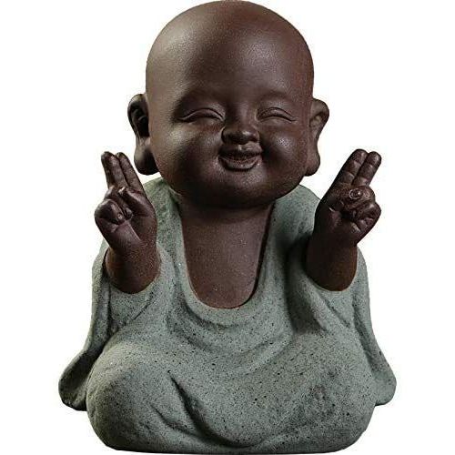 Statue Moine en céramique Petit Bouddha Mignon Petit Bouddha créatif Petit Bouddha Artisanat poupées Ornements Cadeaux Classiques délicats Arts et Artisanat (7 x 10 cm)