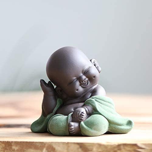 Noiacdo Petite statue de bébé Bouddha mignonne en céramique Vert 7 cm