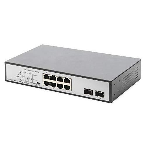 DIGITUS Routeur filaire Commutateur Gigabit PoE 8 Ports, 19", Non géré, 2 Liaisons Montantes