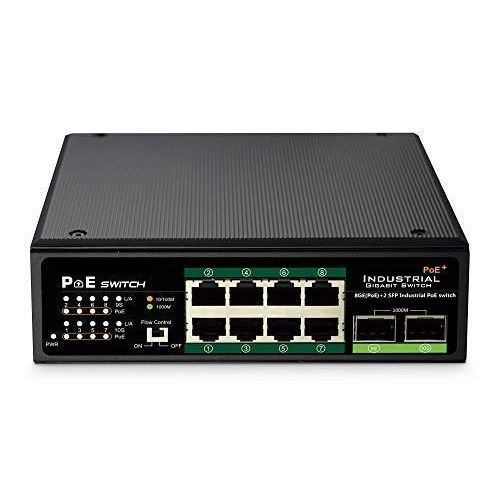 DIGITUS Routeur filaire Switch industriel 8 ports Gigabit Poe + Switch avec 2 x SFP Uplink IEEE802.3af/at, DIN Rail, plage de température étendue.