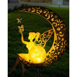 Statue De Jardin Avec Guirlandes Lumineuses Solaires ? Statue De Jardin En Métal Étanche Pour Allée, Cour, Décoration Artistique Extérieure