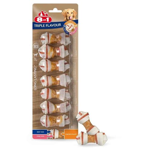 8in1 - Friandises Os À Mâcher Triple Flavour X7 Pour Chien - Xs