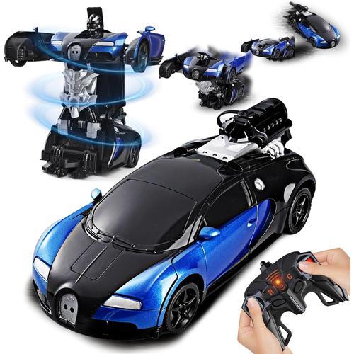 Bleu Voiture De Jouet Robot Déformée,Voiture Télécommandée Transformation Pour Enfants,Voiture Radiocommandée Avec Sprayer/Musique/Lumières Led,Course De Voitures Garçons Filles 3 4 5 6 7+ Ans