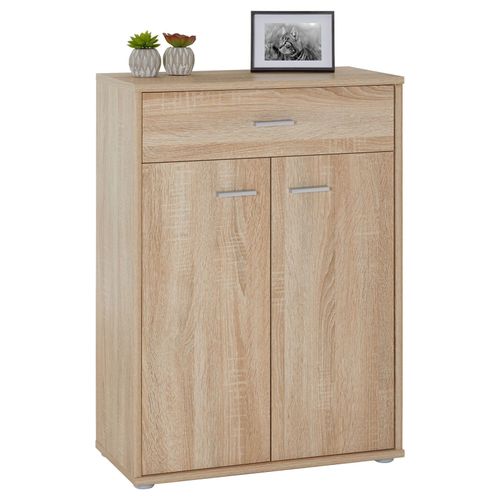 Buffet Calais, Commode Meuble De Rangement Avec 1 Tiroir Et 2 Portes, En Mélaminé Décor Chêne Sonoma