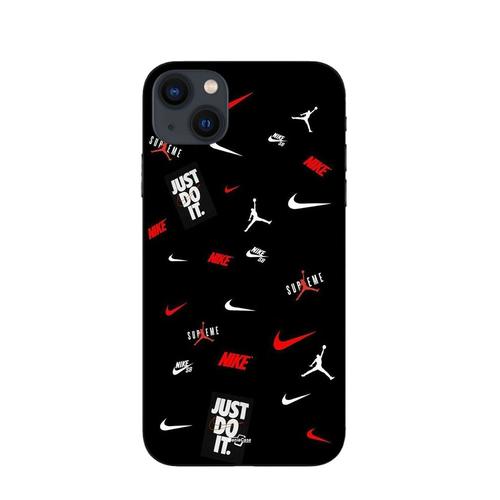 Coque Iphone 15 Nike Jordan Blanc Rouge Fond Noir