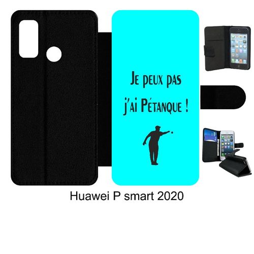 Etui À Rabat Huawei P Smart 2020 - Je Peux Pas J Ai Petanque Turquoise - Simili-Cuir - Noir