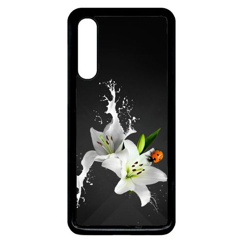 Coque Xiaomi Mi 9 - Lys Blanc Coccinelle Sur Fond Gris - Noir