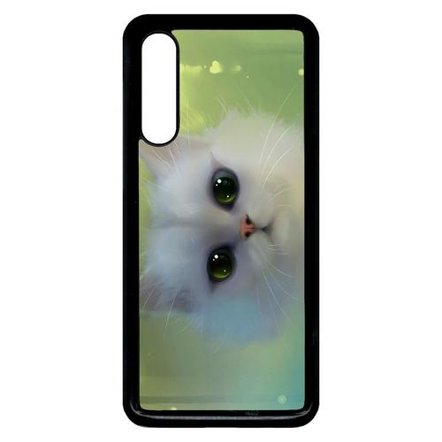 Coque Xiaomi Mi 9 - Chat Blanc Yeux Emeraude - Noir