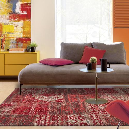 Tapis Grand Salon 270x370 Tissé Rouge Rectangle Motif Ethnique Lyn1 Patwork