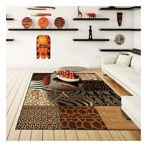 Tapis Grand Salon 280x365 Tissé Beige Rectangle Motif Animaux Lyn1 Savana