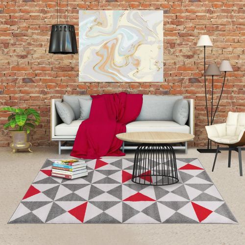 Tapis Couloir 60x110 Tissé Rouge Et Gris Rectangle Motif Scandinave Triangam