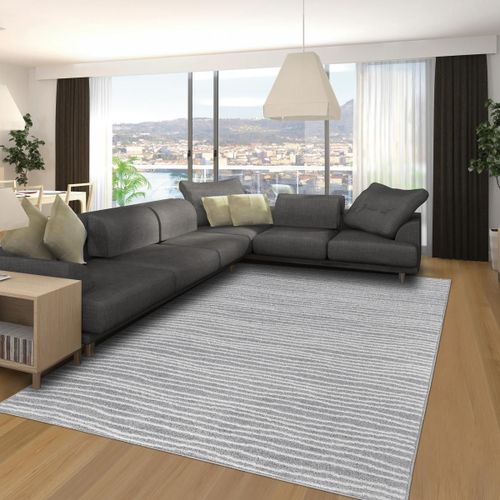 Tapis Chambre 120x170 Tissé Gris Et Crème Rectangle Motif Faux Uni Vagla
