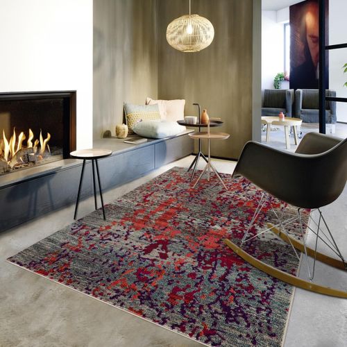 Tapis Entrée 120x170 Tissé Orange Et Rouge Rectangle Motif Abstrait Grandaz