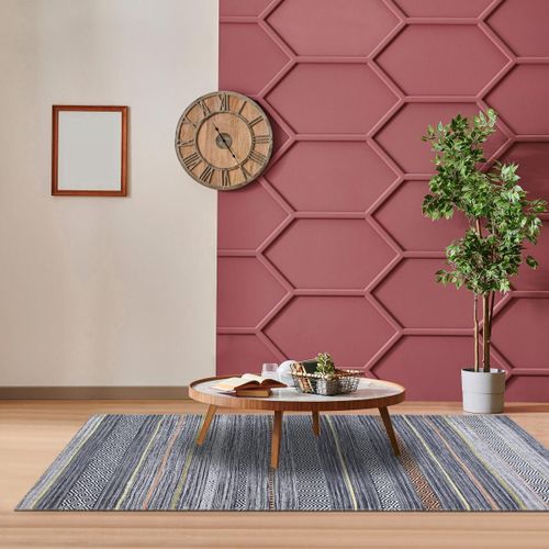 Tapis Chambre 150x230 Tissé Gris Et Orange Rectangle Motif Ethnique Nobasta