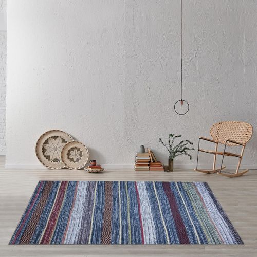 Tapis Cuisine 75x150 Tissé Bleu Et Rouge Rectangle Motif Ethnique Nobasta
