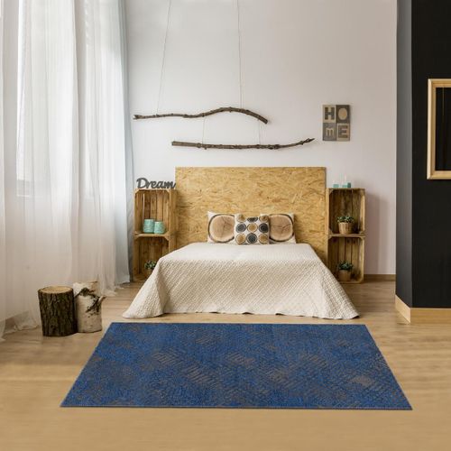 Tapis Entrée 115x180 Tissé Bleu Et Gris Rectangle Motif Faux Uni Tereminde