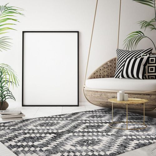 Tapis Extérieur 120x170 Tissé Kilim Gris Et Noir Sandrine