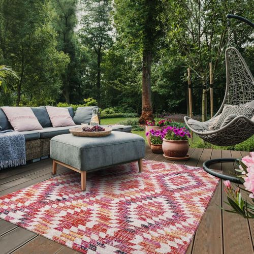 Tapis Extérieur 120x170 Tissé Kilim Rose Et Rouge Sandrine