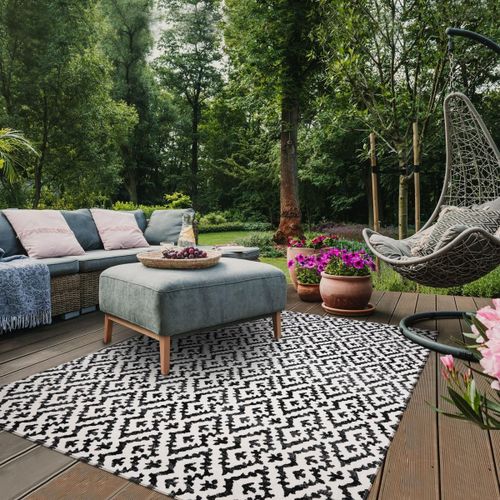 Tapis Extérieur 150x220 Tissé Kilim Noir Et Blanc Edje