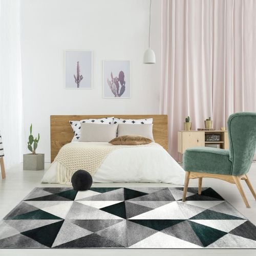 Tapis Chambre 120x170 Tissé Gris Et Vert Rectangle Motif Géométrique Lyn8 Trandou