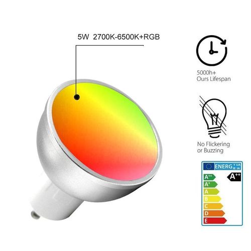 Lampes App Wifi Gu10 Wifi, 1/2/3/4 Pièces Rgbw 5 W, Ampoules À Commande Réglable, Travailler Avec Alexa/Google/Ifttt Maison