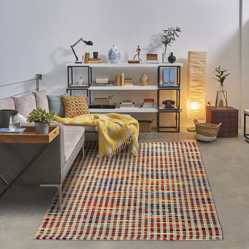 Tapis Kilim 120x170 Rectangle Fait À La Main En Laine Rouge Et Bleu