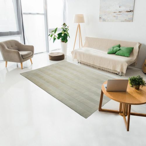 Tapis Entrée 120x170 Fait À La Main En Laine Beige Rectangle Motif Uni Banda