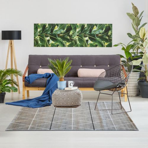 Tapis Chambre 120x170 Tissé Gris Et Noir Rectangle Motif Scandinave Leysan
